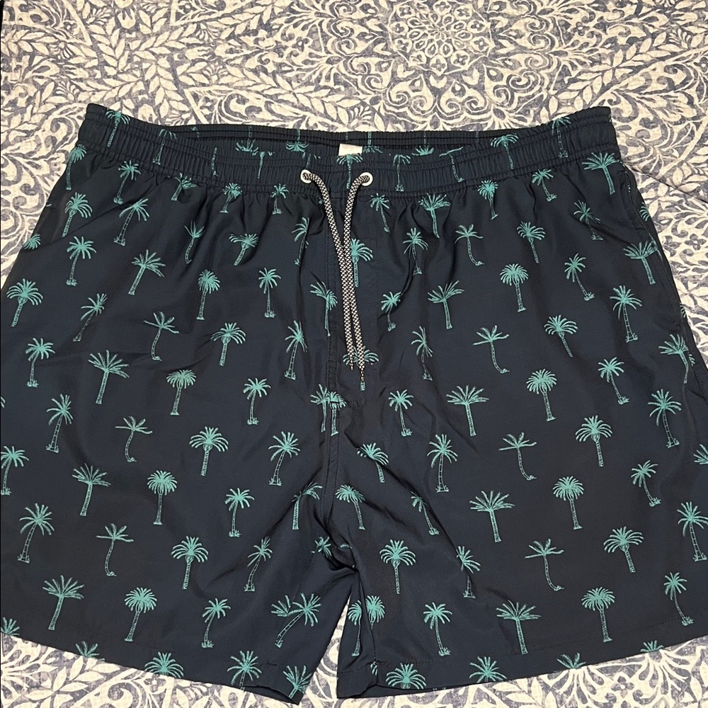 Men's Palm Tree Swim Shorts - Black and Green